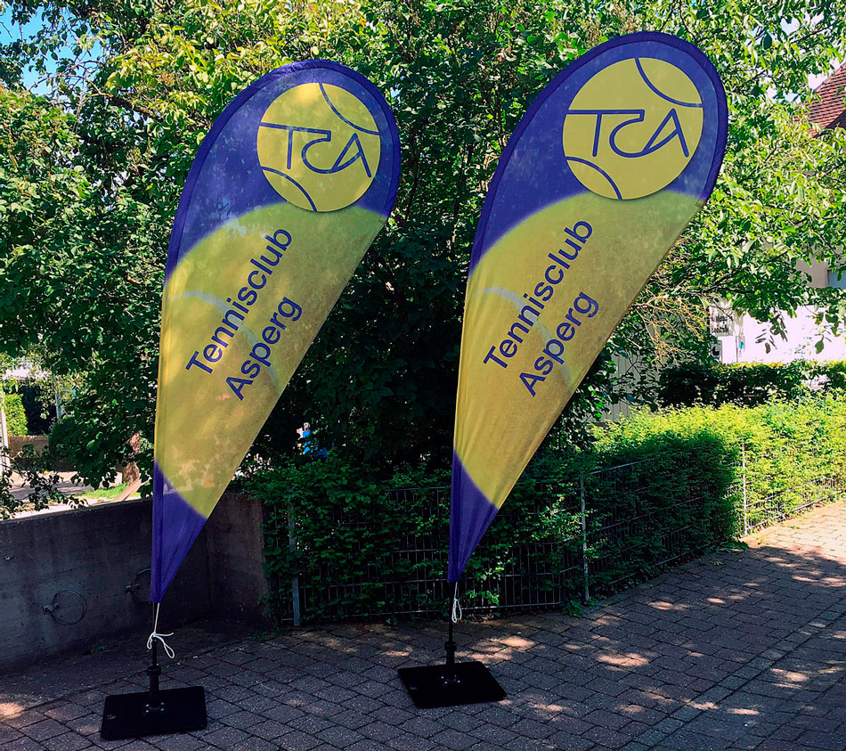 Digitaldruck Beachflags verschiedene Größen und Formen, Fahnen, Hissflaggen.